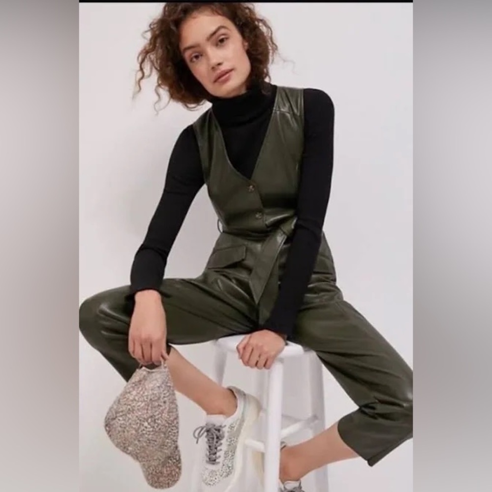 Anthropologie Avec Les Filler Faux Leather Green Women's Jumpsuit sz. 1X